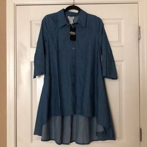 Fashionable blue denim cotton shirt ~